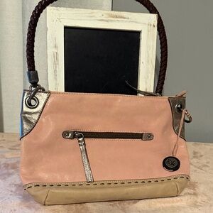 The Sak Pink and Tan Shoulder Bag with Silver Accents